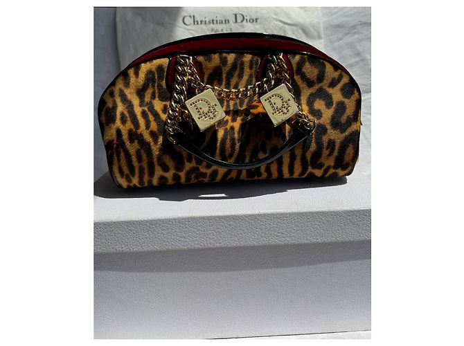 Christian Dior Borsa Bowling Gambler Dice Velluto Rosso Leopardata Marrone Stampa leopardo - vista 2