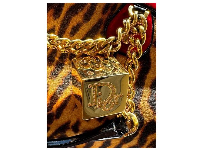 Christian Dior Borsa Bowling Gambler Dice Velluto Rosso Leopardata Marrone Stampa leopardo - vista 3