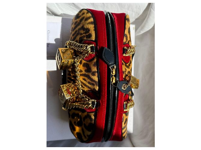 Christian Dior Borsa Bowling Gambler Dice Velluto Rosso Leopardata Marrone Stampa leopardo - vista 4