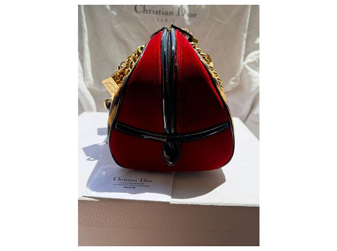 Christian Dior Borsa Bowling Gambler Dice Velluto Rosso Leopardata Marrone Stampa leopardo - vista 5
