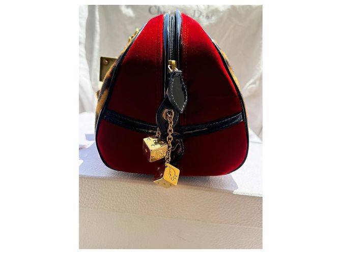 Christian Dior Borsa Bowling Gambler Dice Velluto Rosso Leopardata Marrone Stampa leopardo - vista 6