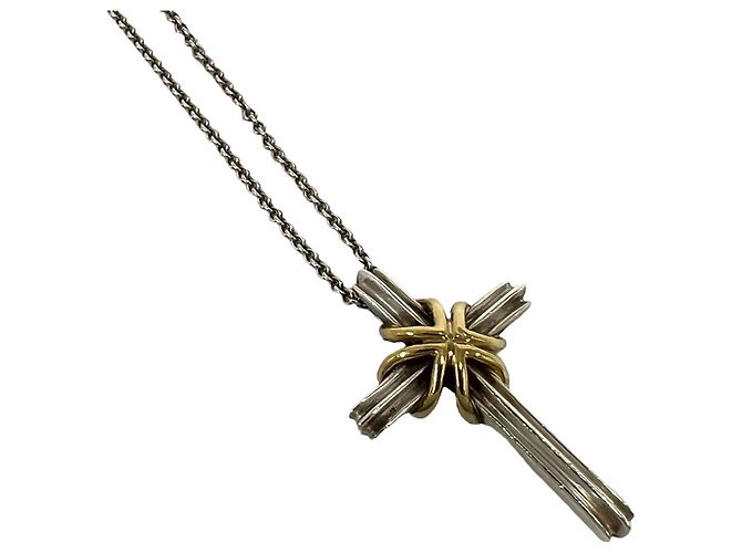 Collana Croce Signature Tiffany & Co. Argento Giallo - vista 4