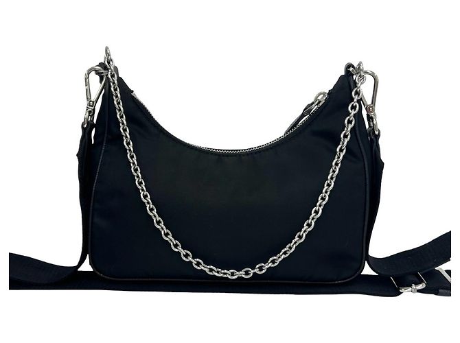 Borsa a tracolla Prada Re-Edition in nylon con logo triangolare e pelle Saffiano Nero - vista 3