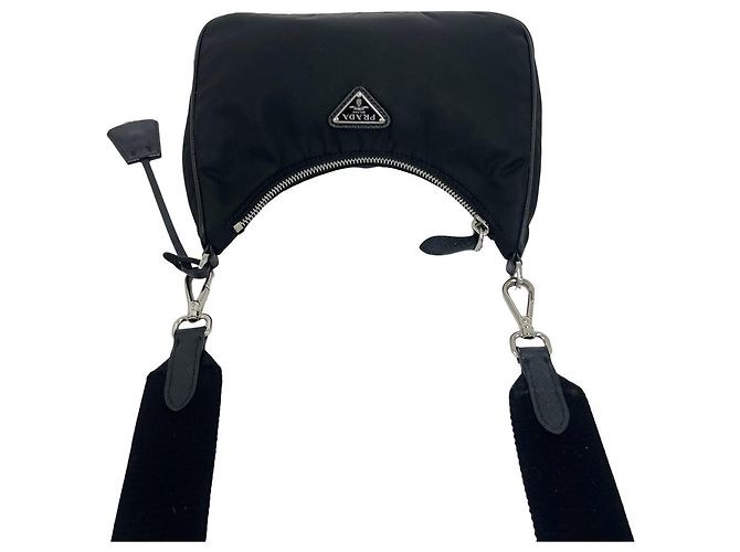 Borsa a tracolla Prada Re-Edition in nylon con logo triangolare e pelle Saffiano Nero - vista 4