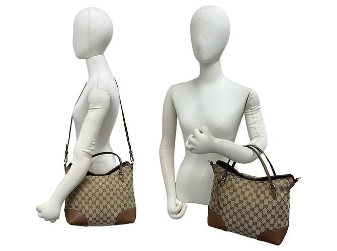 Borsa a mano Gucci in tela GG e pelle Marrone - vista 2
