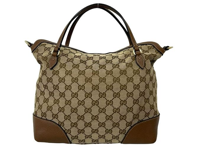 Borsa a mano Gucci in tela GG e pelle Marrone - vista 3