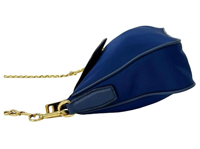 Borsa a tracolla Prada con logo triangolare e catena Blu - vista 5