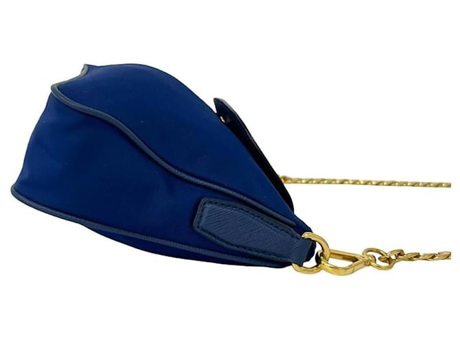 Borsa a tracolla Prada con logo triangolare e catena Blu - vista 6