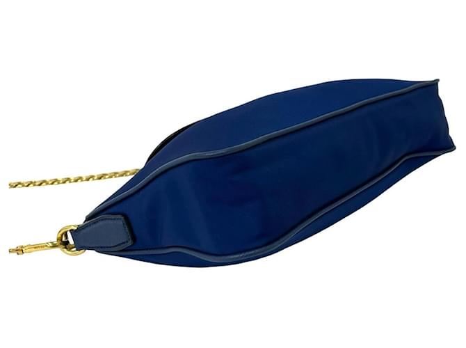 Borsa a tracolla Prada con logo triangolare e catena Blu - vista 7