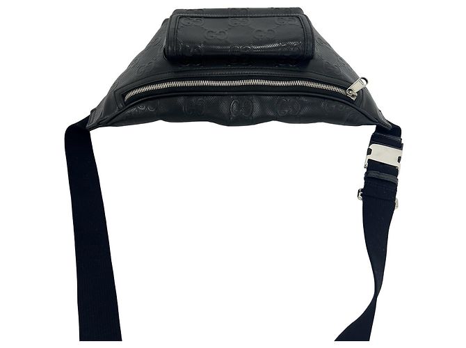 Bolsa de couro com relevo do padrão GG Gucci Preto - vista 4