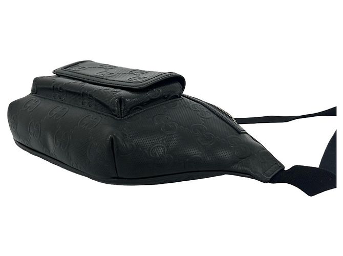 Bolsa de couro com relevo do padrão GG Gucci Preto - vista 8