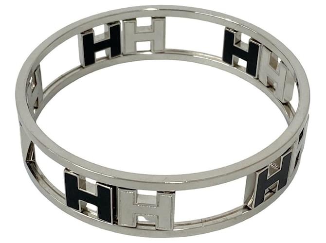 Bracciale Hermès Rond H Logo Nero Argento - vista 4