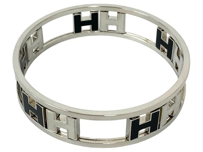Bracciale Hermès Rond H Logo Nero Argento - vista 5
