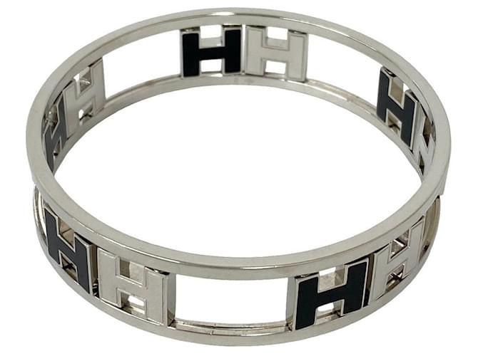 Bracciale Hermès Rond H Logo Nero Argento - vista 6