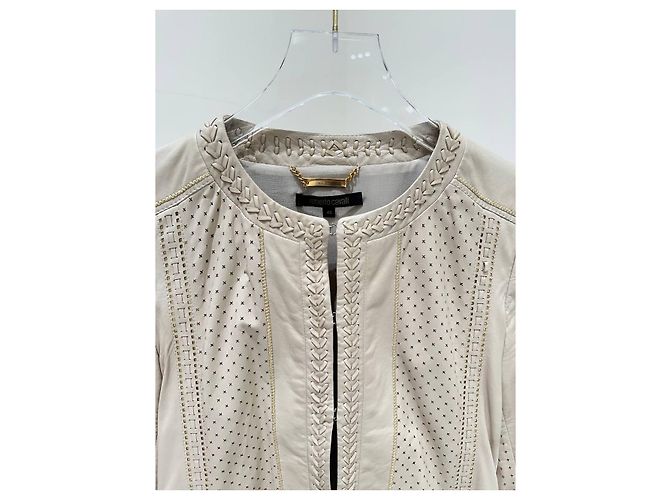 Veste courte en cuir ivoire Roberto Cavalli IT 40 d'occasion - vue 2