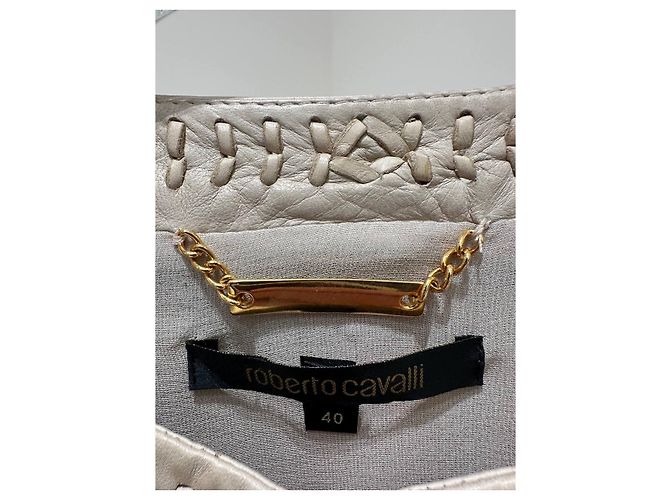 Veste courte en cuir ivoire Roberto Cavalli IT 40 d'occasion - vue 3