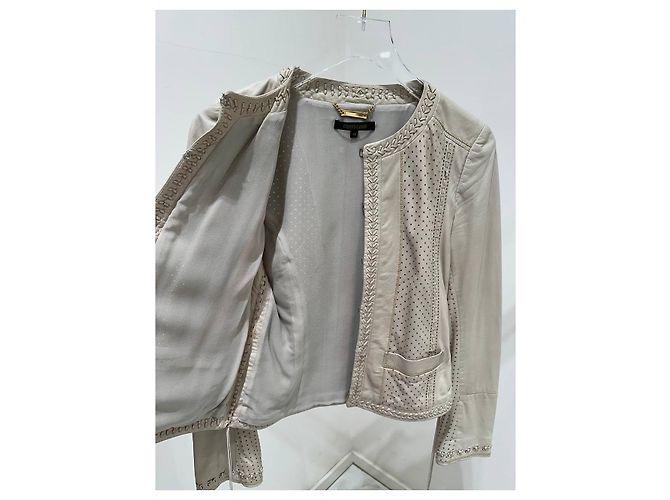 Veste courte en cuir ivoire Roberto Cavalli IT 40 d'occasion - vue 5