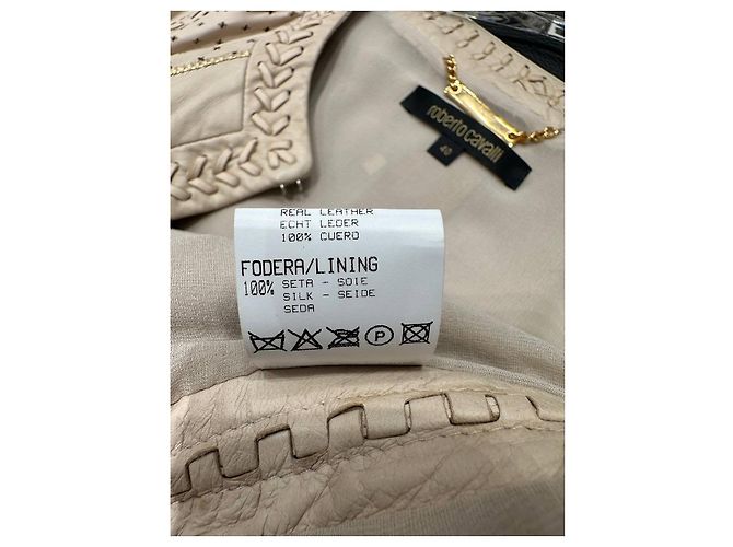 Veste courte en cuir ivoire Roberto Cavalli IT 40 d'occasion - vue 7
