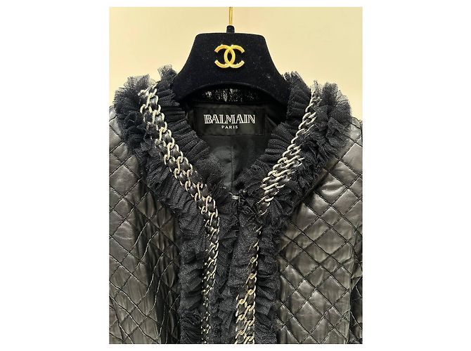 Balmain Paris Steppjacke aus Lammleder - Größe 40 gebraucht - Ansicht 3
