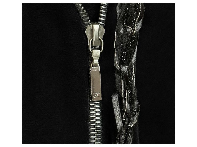 Chanel 06A Runway Bomber Biker Jacke Samt Schwarz Silber Metallisch Silber Hardware - Ansicht 3