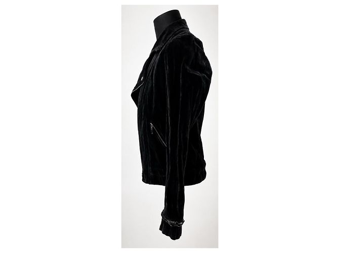 Chanel 06A Runway Bomber Biker Jacke Samt Schwarz Silber Metallisch Silber Hardware - Ansicht 5