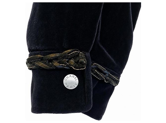 Chanel 06A Runway Bomber Biker Jacke Samt Schwarz Silber Metallisch Silber Hardware - Ansicht 6