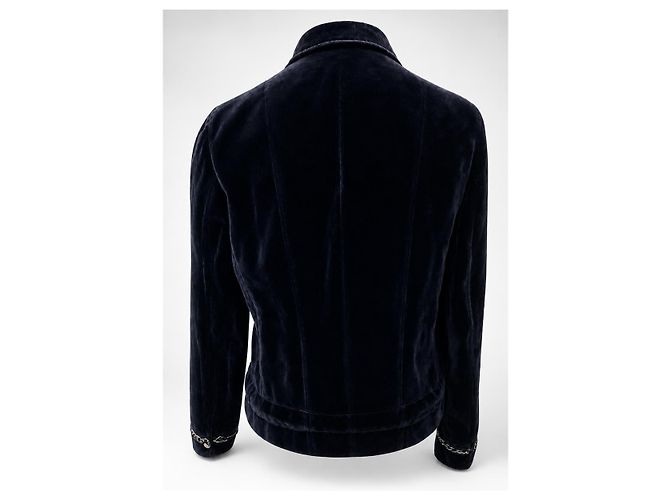 Chanel 06A Runway Bomber Biker Jacke Samt Schwarz Silber Metallisch Silber Hardware - Ansicht 8