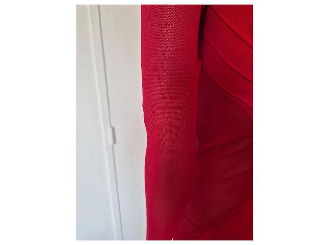 Herve Leger Abito aderente Hervé Léger rosso con inserti in rete - vista 10