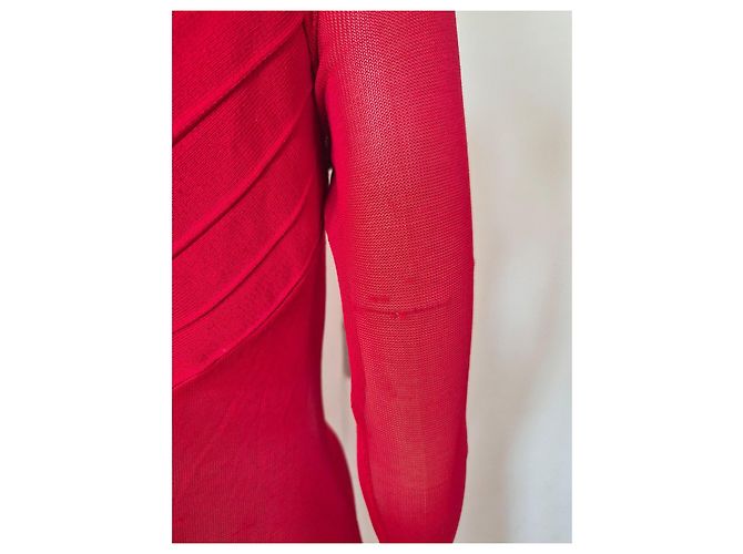 Herve Leger Abito aderente Hervé Léger rosso con inserti in rete - vista 11