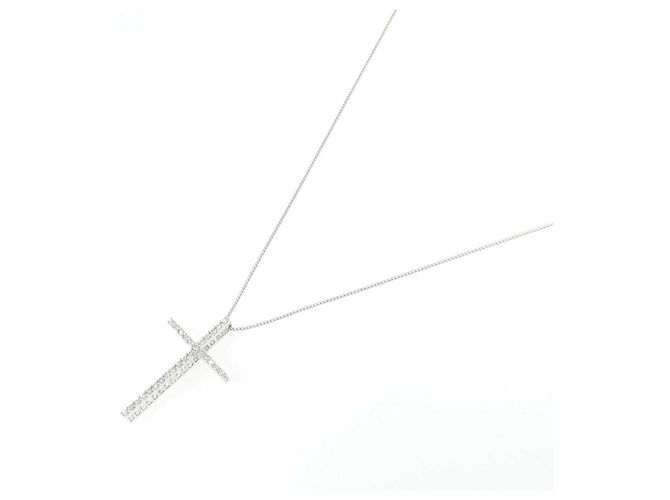 Autre Marque Collana Croce in Oro Bianco Au750 e Diamanti Argento - vista 2