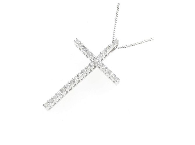 Autre Marque Collana Croce in Oro Bianco Au750 e Diamanti Argento - vista 3