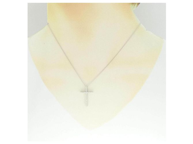 Autre Marque Collana Croce in Oro Bianco Au750 e Diamanti Argento - vista 6