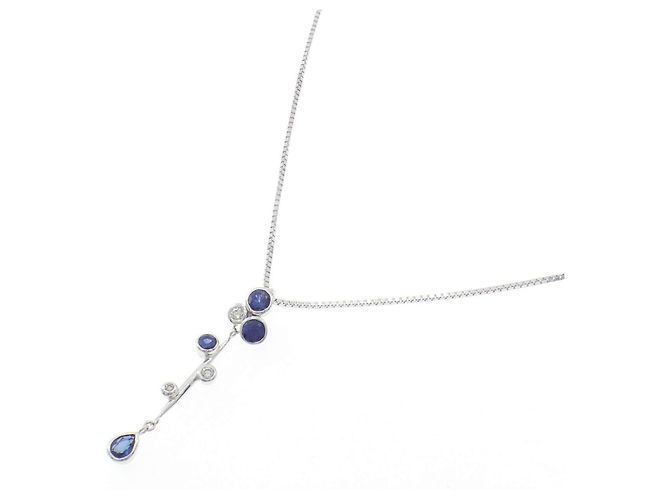Autre Marque Collana in oro bianco Au750 zaffiro e diamante Argento - vista 2