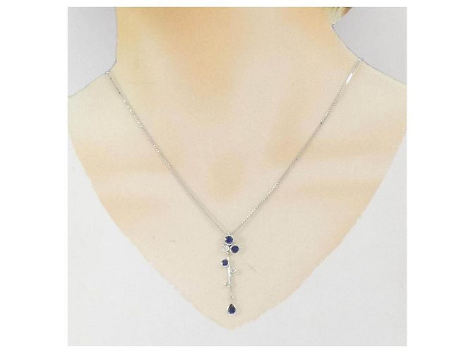 Autre Marque Collana in oro bianco Au750 zaffiro e diamante Argento - vista 6