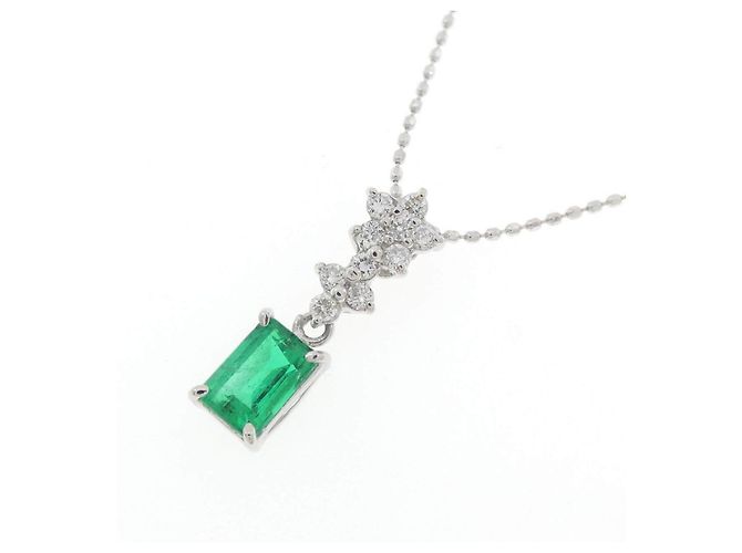 Autre Marque Platinum Au750 White Gold Emerald Diamond Necklace Green - view 3