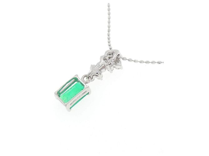 Autre Marque Platinum Au750 White Gold Emerald Diamond Necklace Green - view 4