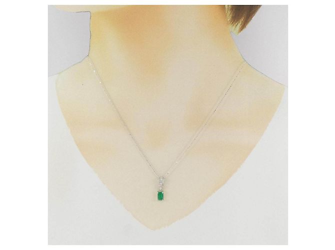 Autre Marque Platinum Au750 White Gold Emerald Diamond Necklace Green - view 6
