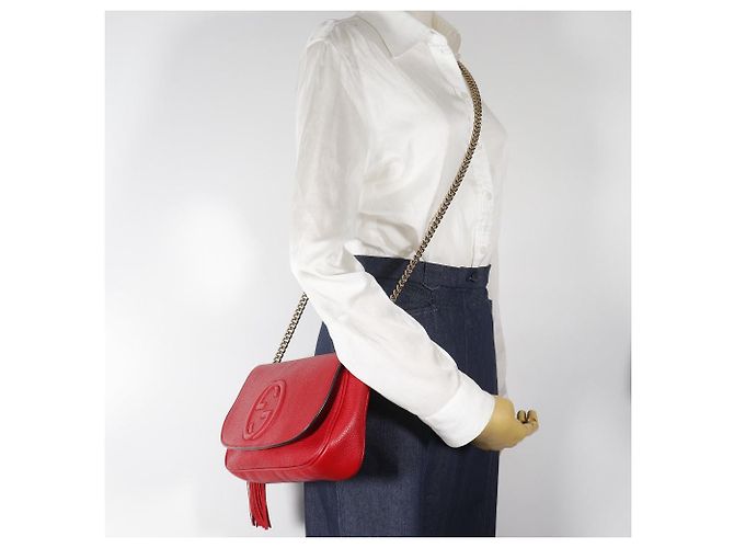 Borsa a tracolla in pelle Gucci Soho Interlocking G Rosso - vista 12