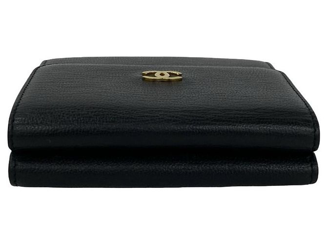 Chanel Coco Mark Hardware Leder Tri-fold Mini Wallet Schwarz - Ansicht 3