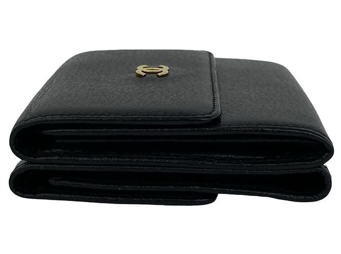 Chanel Coco Mark Hardware Leder Tri-fold Mini Wallet Schwarz - Ansicht 4