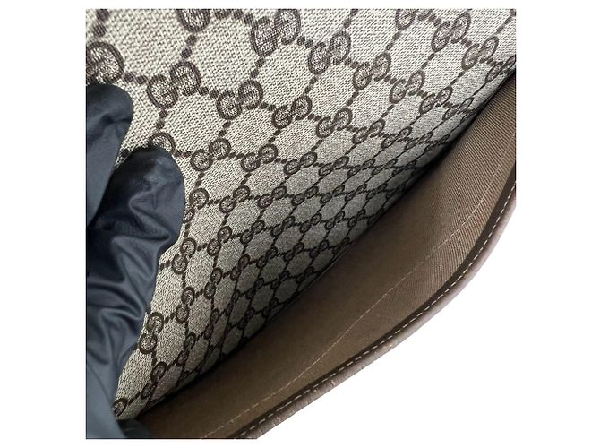 Gucci Old Sherry Line Leder-Tote-Bag mit GG-Logo-Muster Braun Rot Grün - Ansicht 10