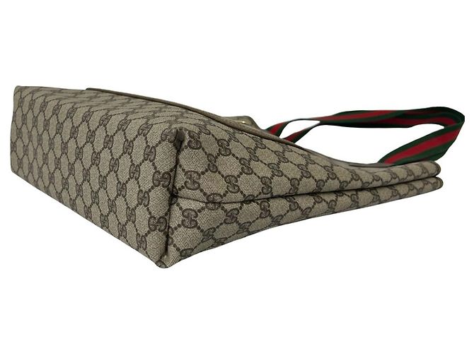 Gucci Old Sherry Line Leder-Tote-Bag mit GG-Logo-Muster Braun Rot Grün - Ansicht 8