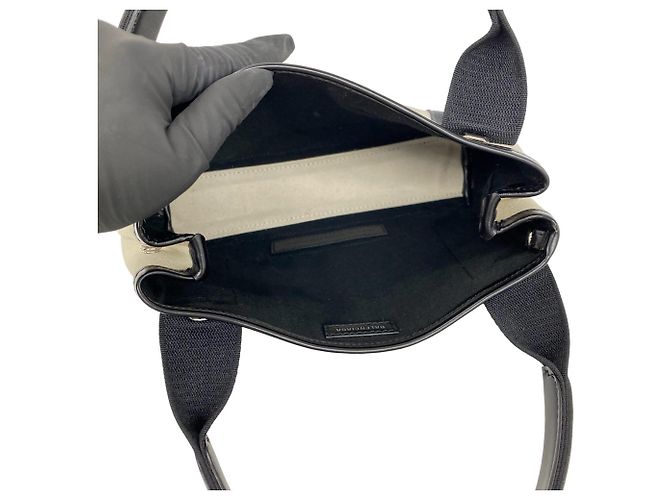 Balenciaga Navy Cabas Canvas Leather Handbag Black White - view 9