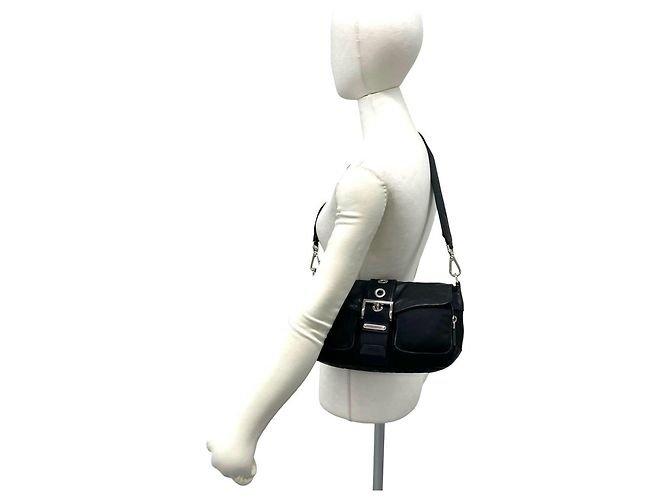 Borsa a tracolla media in nylon Tessuto e pelle con logo triangolo Prada Nero - vista 2