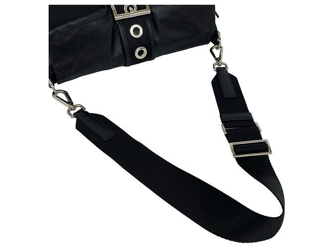 Borsa a tracolla media in nylon Tessuto e pelle con logo triangolo Prada Nero - vista 4