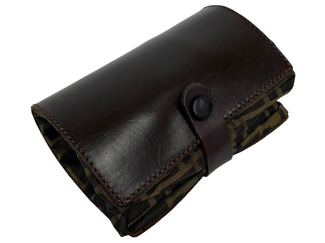 Fendi Vintage Zucca FF Pattern Handtasche Braun Schwarz Khaki - Ansicht 10