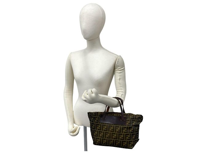 Fendi Vintage Zucca FF Pattern Handtasche Braun Schwarz Khaki - Ansicht 2