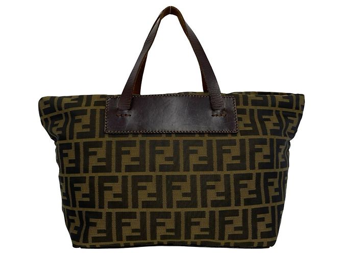 Fendi Vintage Zucca FF Pattern Handtasche Braun Schwarz Khaki - Ansicht 3