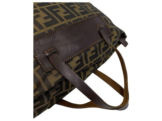 Fendi Vintage Zucca FF Pattern Handtasche Braun Schwarz Khaki - Ansicht 4