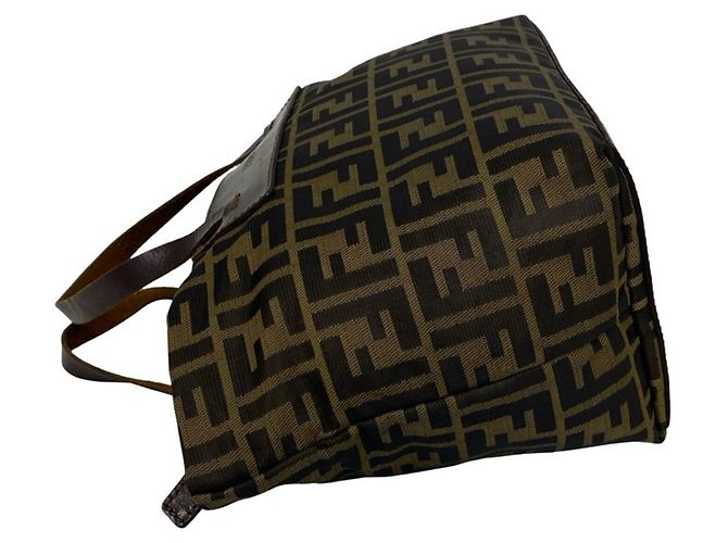 Fendi Vintage Zucca FF Pattern Handtasche Braun Schwarz Khaki - Ansicht 5